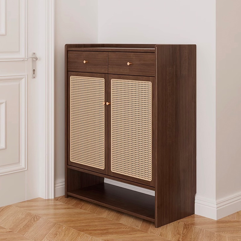 Top-down view revealing rubber wood texture and farmhouse-style drawer detailing