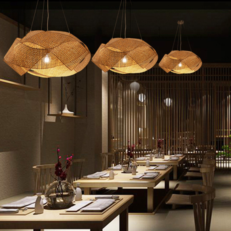 Bamboo rattan lamp positioned in a modern bedroom, enhancing the ambiance with its soft illumination.