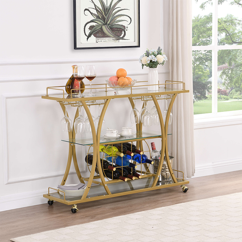 Modern bar cart in a stylish living room, highlighting its functionality as a kitchen serving cart.