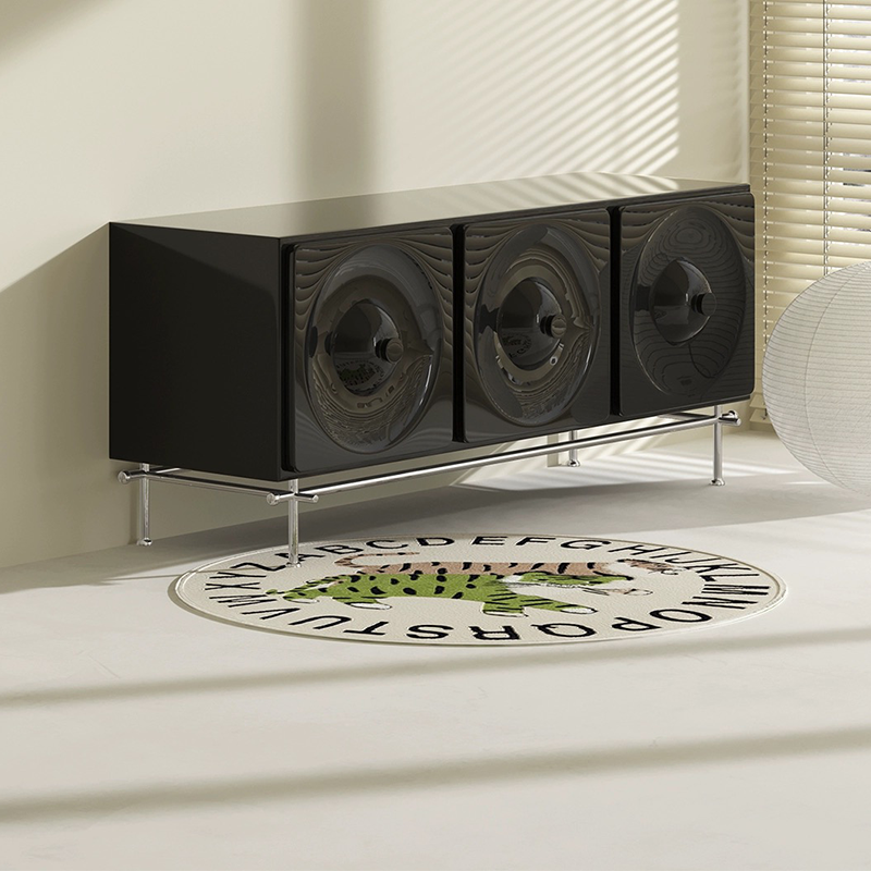 Front view of the elegant 3-drawer cabinet showcasing its stylish design and metal base.