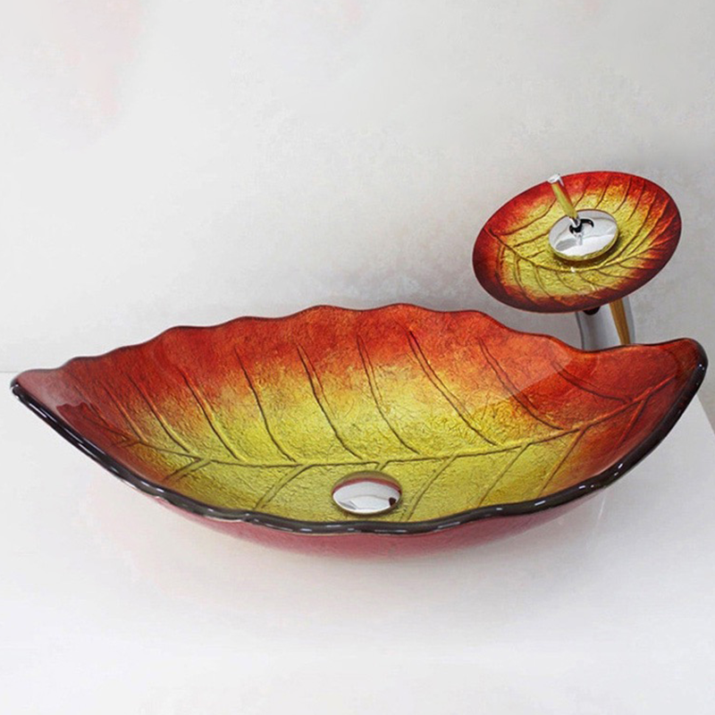 Artistic Leaf Shaped Tempered Glass Vessel Sink - Image 4
