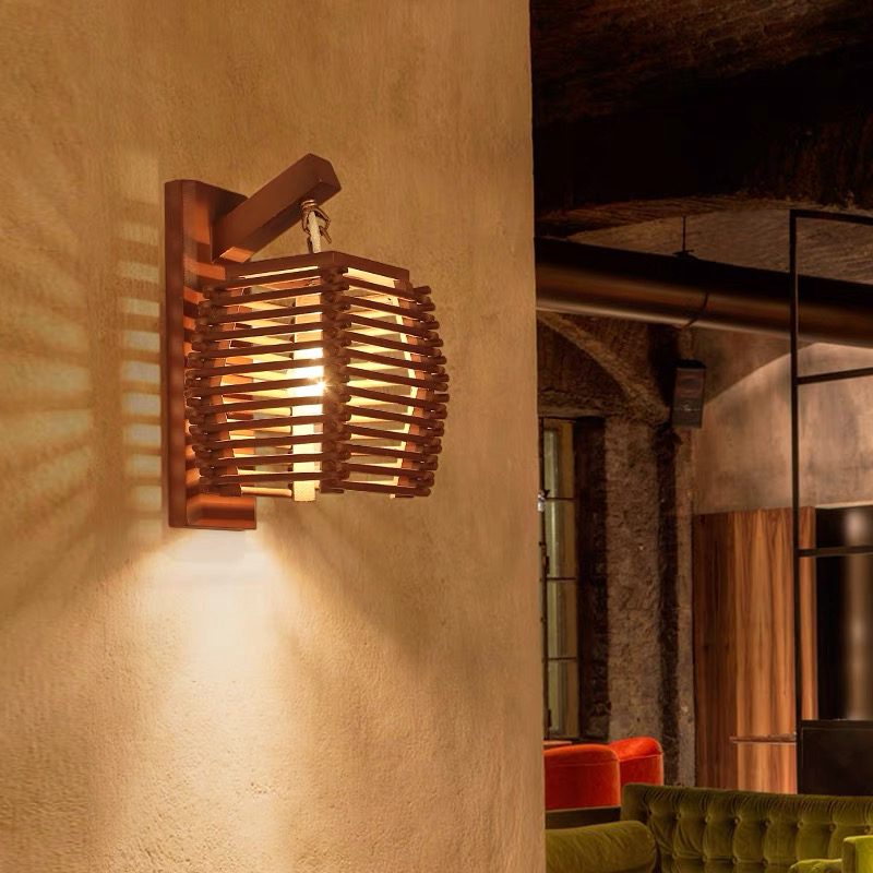 Bamboo lantern lamp installed in a stylish kitchen, illuminating the space with vintage charm.