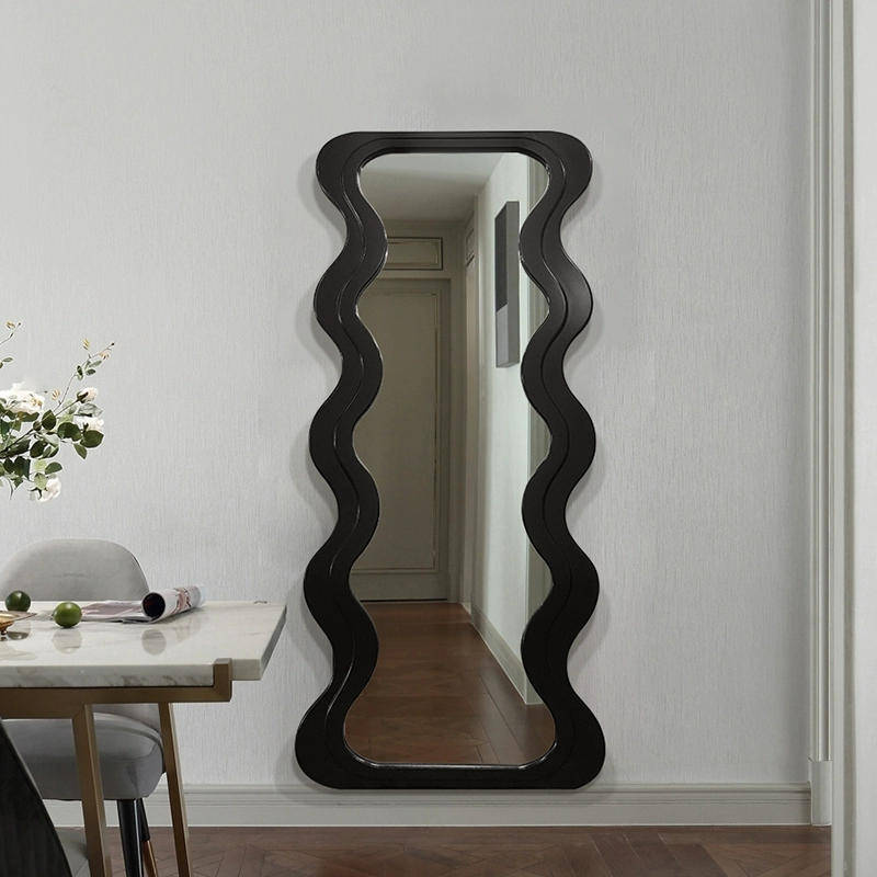 Elegant scallop full length mirror showcasing its unique design in a stylish hallway.