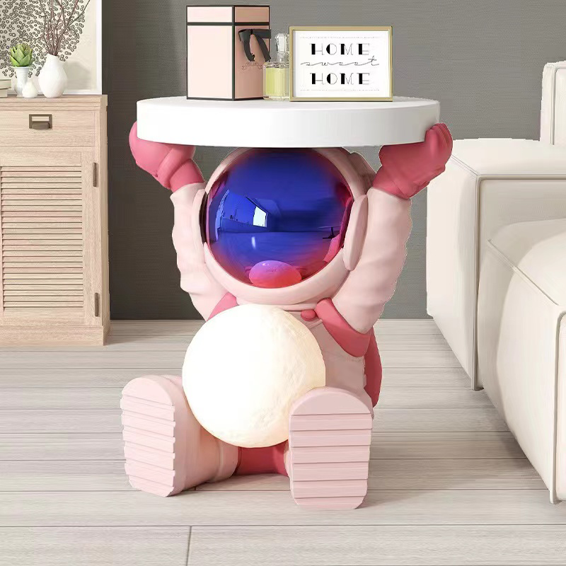 Modern nightstand with LED light in various colors, showcasing its versatility in space-themed decor.
