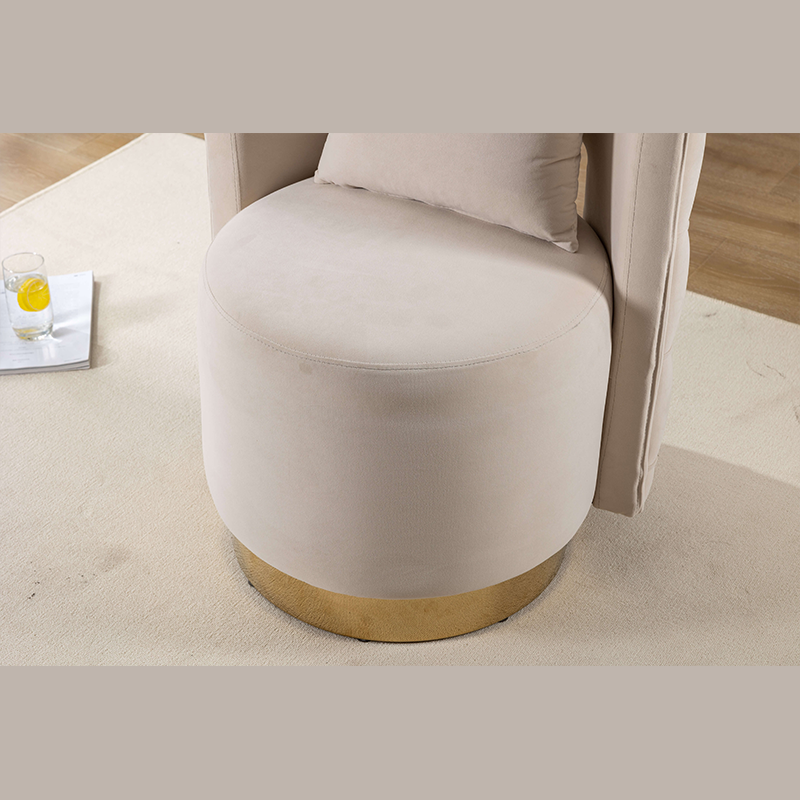 Close-up of the tufted back design on the swivel accent chair.