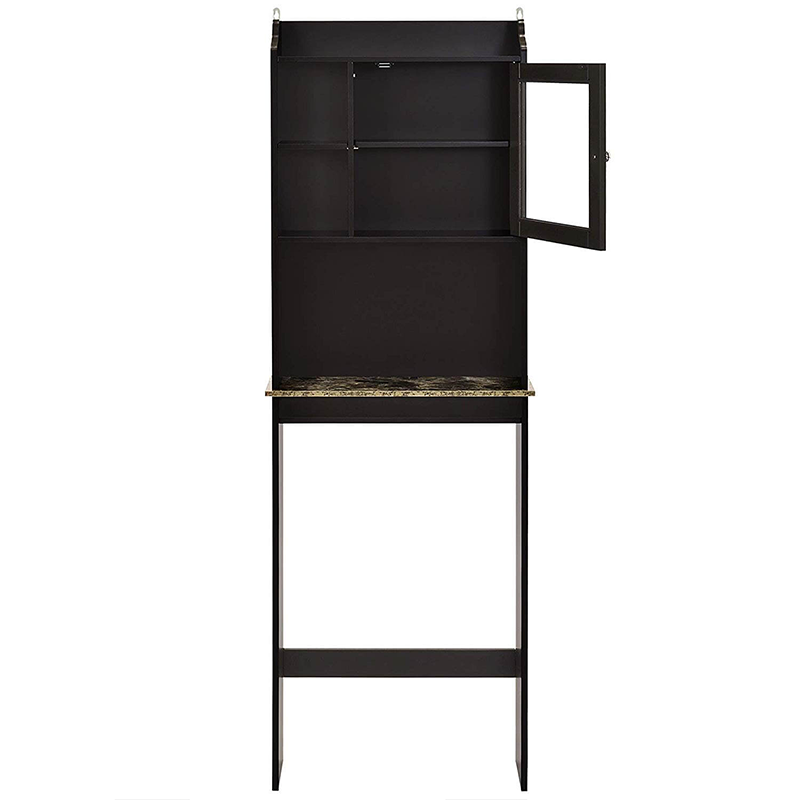 Three-shelf modern space saver wood cabinet in a bathroom setting, highlighting its functionality.