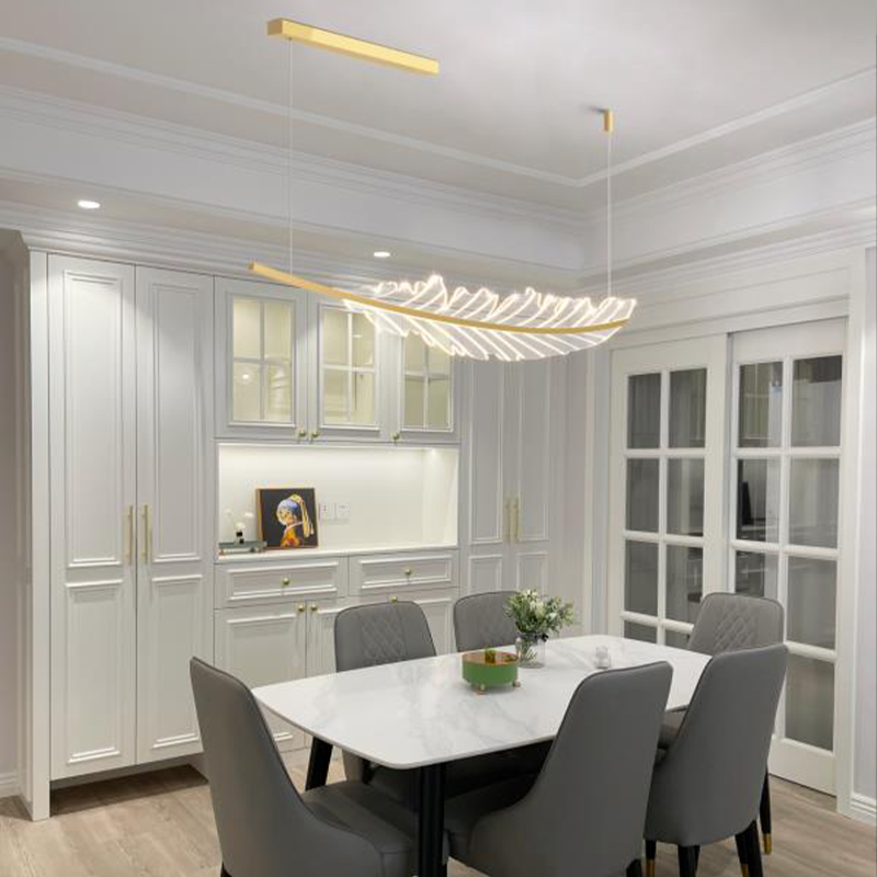 Stylish kitchen featuring the gold leaf LED pendant light, creating a warm and inviting atmosphere.