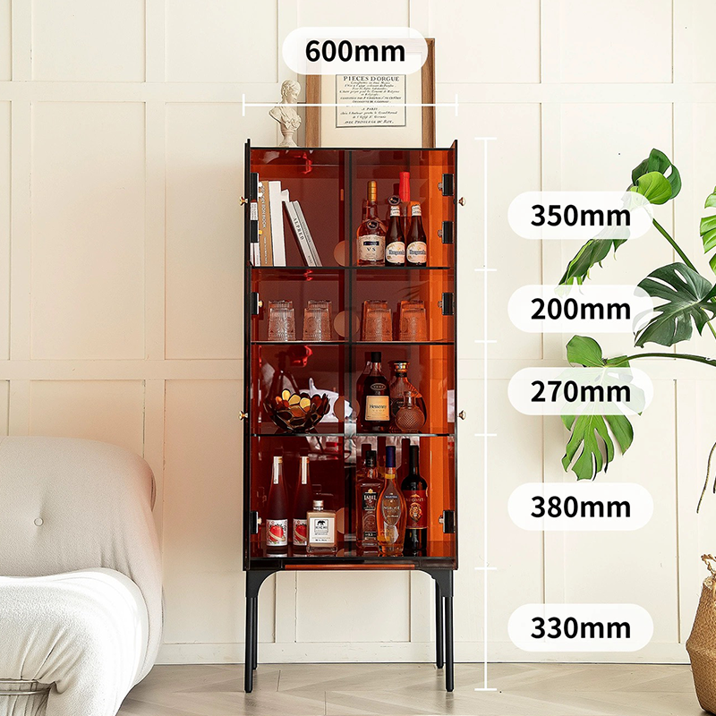 Nordic Elegance Glass Tall Bar Cabinet with printed door and open shelves