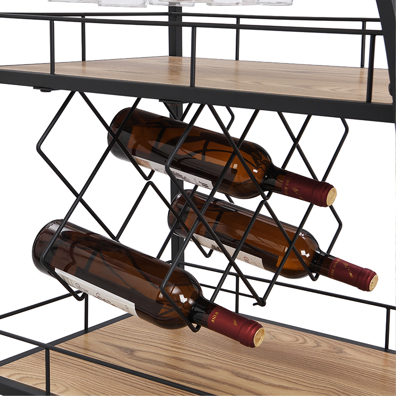 Stylish mobile bar cart with wheels in a contemporary kitchen setting.