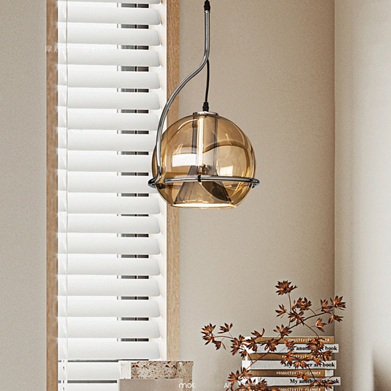 Modern Amber Glass Pendant Lamp with Adjustable Brightness - Image 2