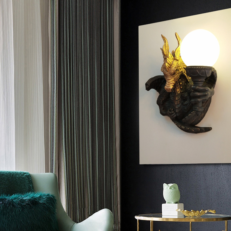 Side view of the Retro Dragon Wall Lamp highlighting its intricate details and artistic design.