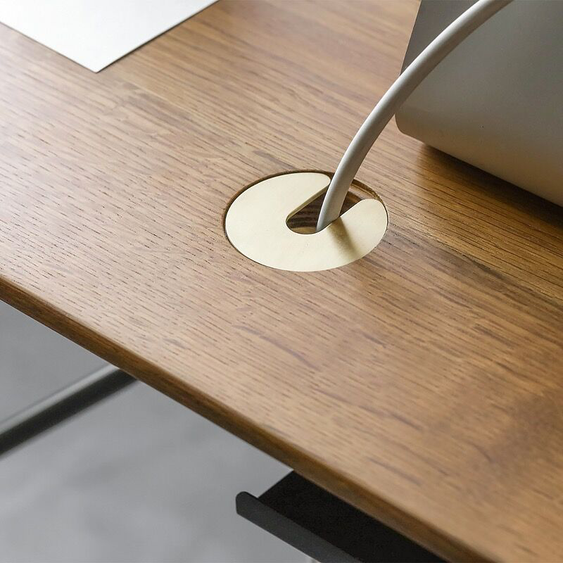 Nordic Elegance Oak Desk showcasing natural wood grain and brass accents.