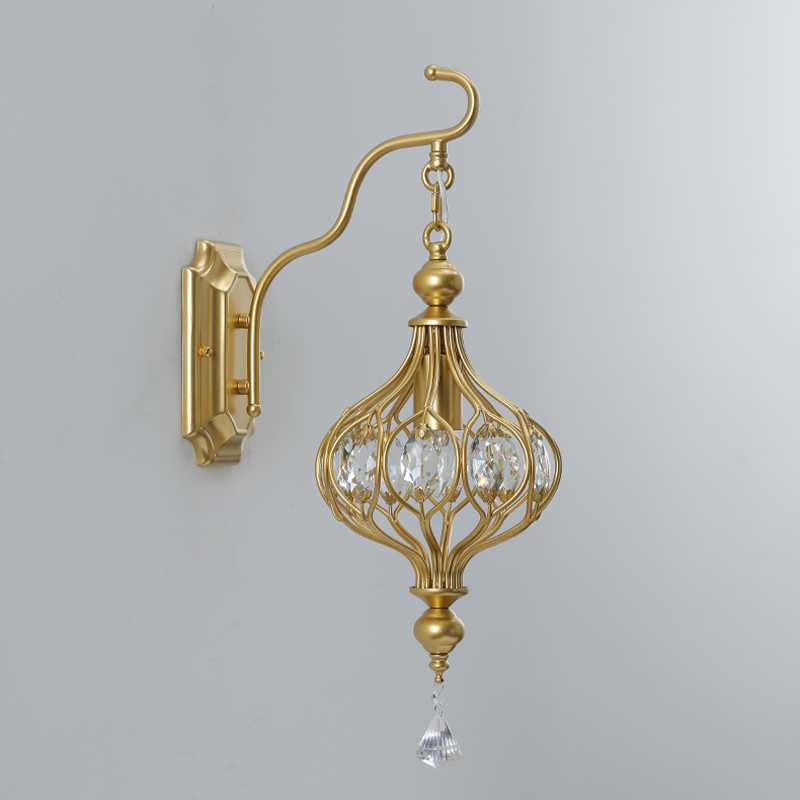 Nordic Crystal Elegance Wall Sconce with ambient light in a living room setting.