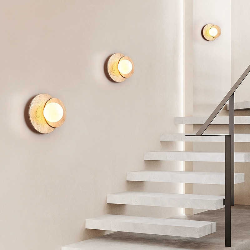 The Nordic style wooden wall lamp installed in a cozy living room setting, providing warm illumination.