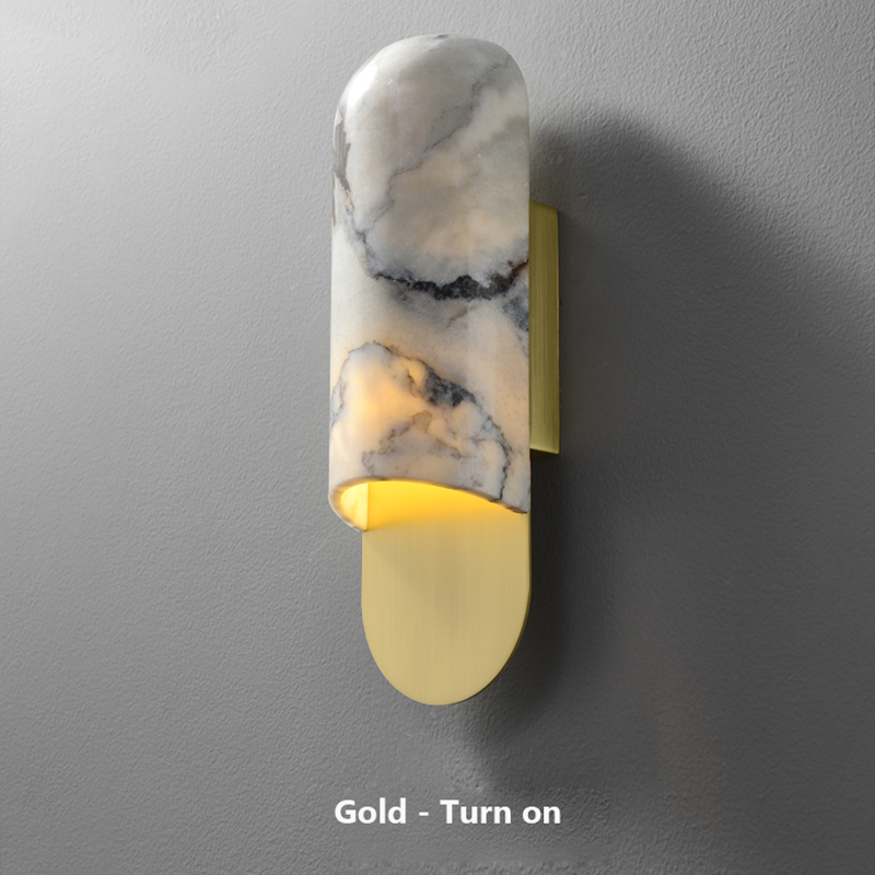 Elegant Copper Marble LED Wall Sconce showcased on a well-decorated wall in a dining room.