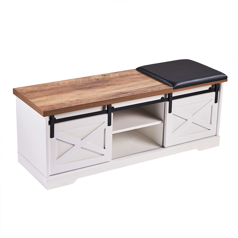 Rustic Modern Entryway Shoe Bench with Sliding Barn Door - Image 6