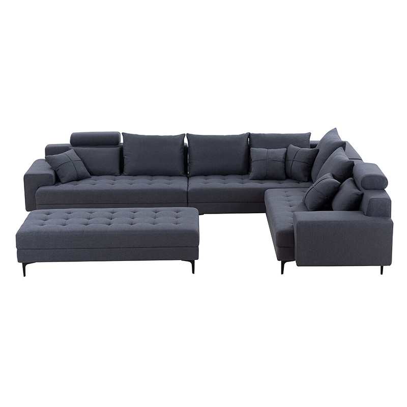 Luxurious Dark Grey L-Shaped Sectional Sofa with Cushions - Image 5