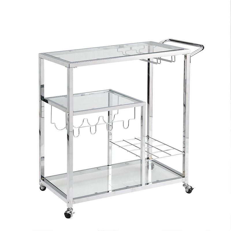 Sleek Silver Tempered Glass Bar Cart with Wine Rack - Image 5