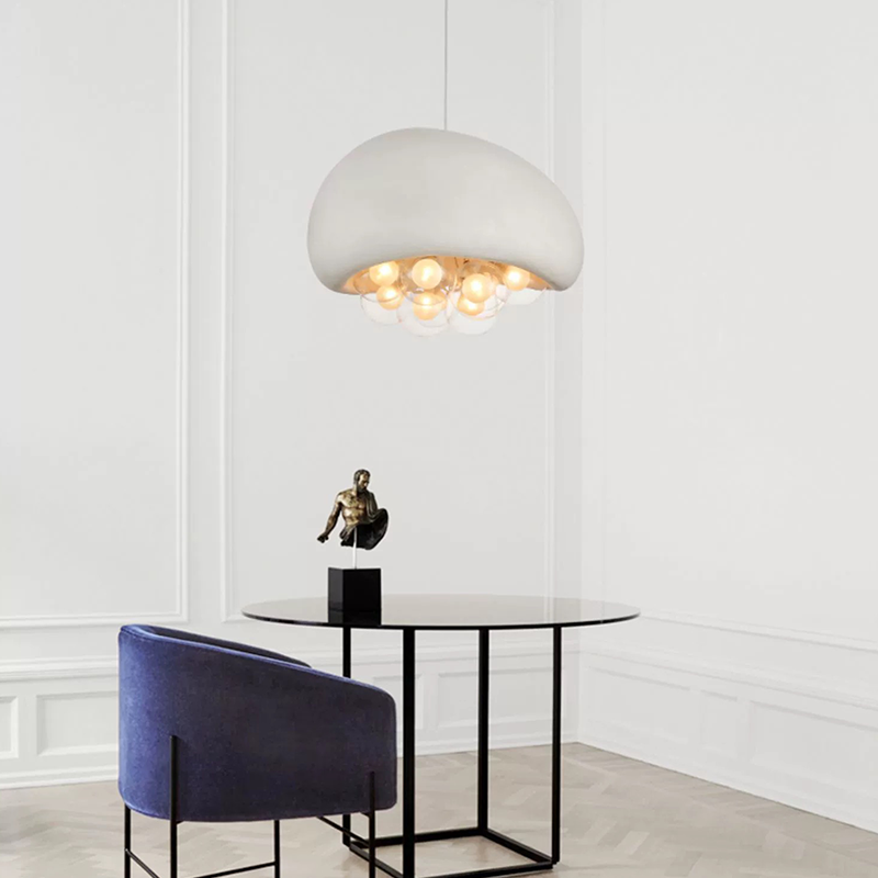 Bubbles Resin Pendant Light suspended over a stylish kitchen island, enhancing the ambiance.