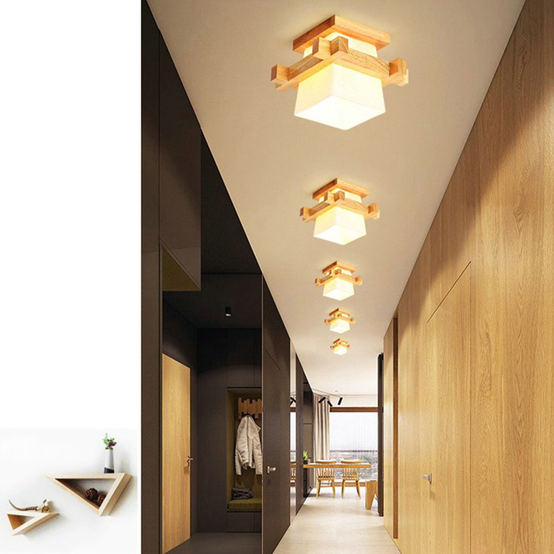 Overhead angle of the ceiling light installed in a minimalist Japanese-style foyer