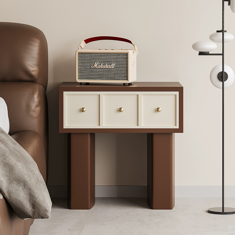 Close-up of the drawer on the Charming Retro Nightstand, showcasing its smooth edges and solid wood material.