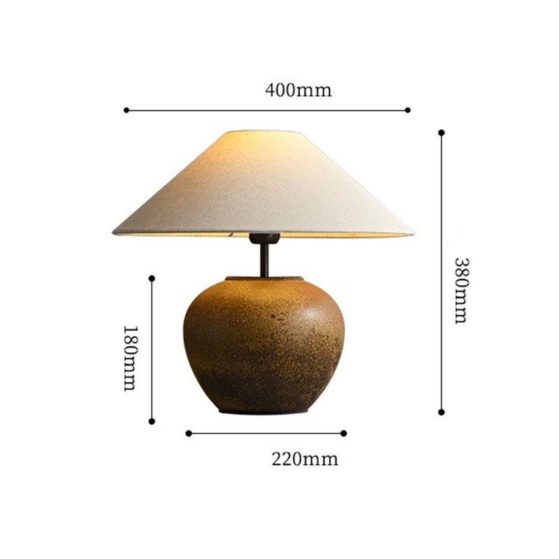 Side angle of the Japanese pottery lamp highlighting the rustic ceramic texture and adjustable switch.