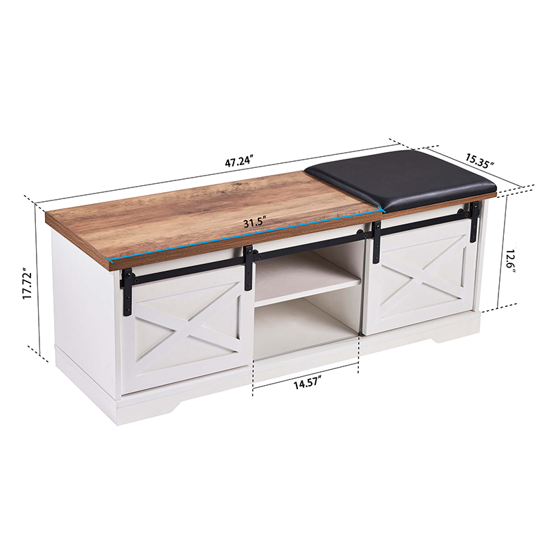 Rustic Modern Entryway Shoe Bench with Sliding Barn Door - Image 5