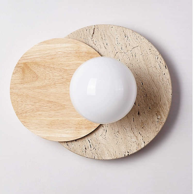 The Nordic style wooden wall lamp installed in a cozy living room setting, providing warm illumination.