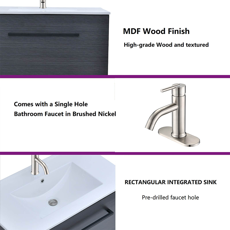 Close-up of the ceramic sink and smooth surface of the vanity cabinet, highlighting the elegant design.