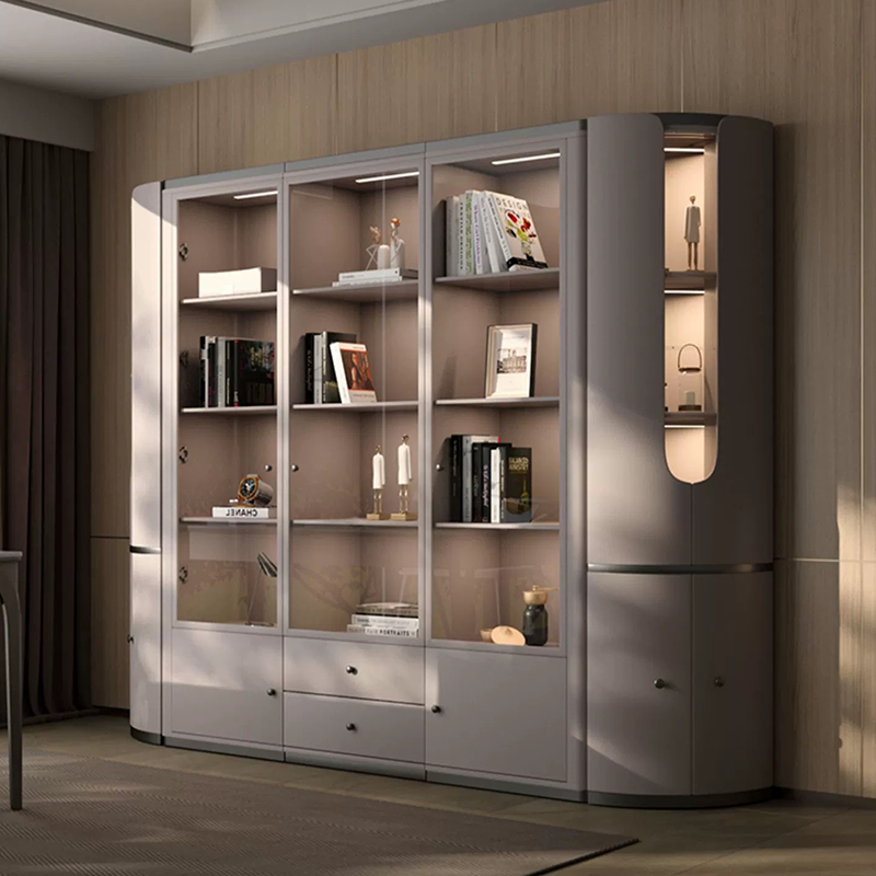 Stylish corner cabinet for small spaces adorned with decorative items, highlighting its elegance in a cozy living room.