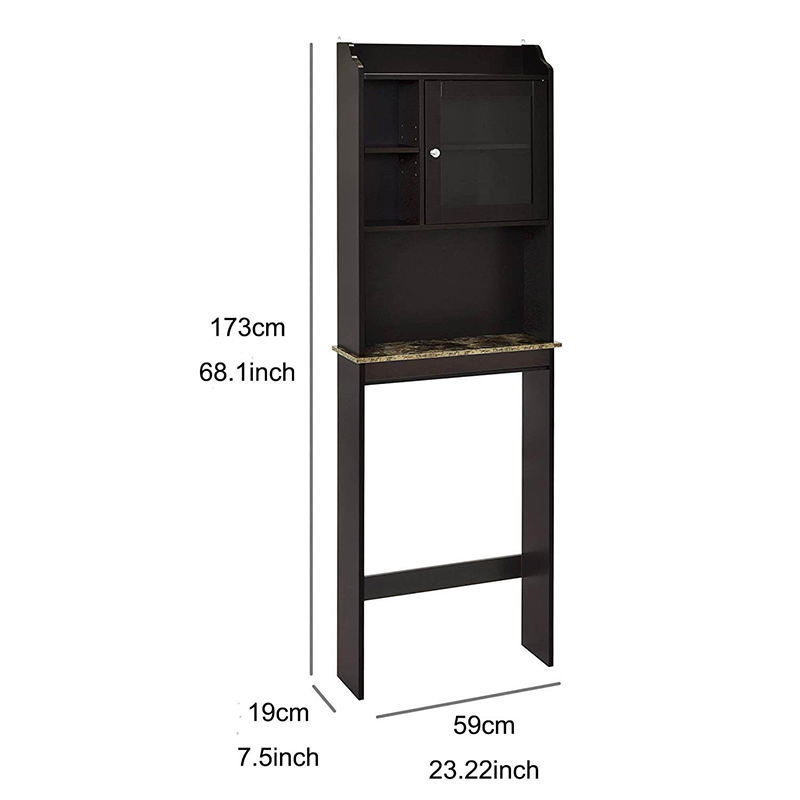 Close-up view of the high-quality wood finish and bead board back panel of the bathroom cabinet.