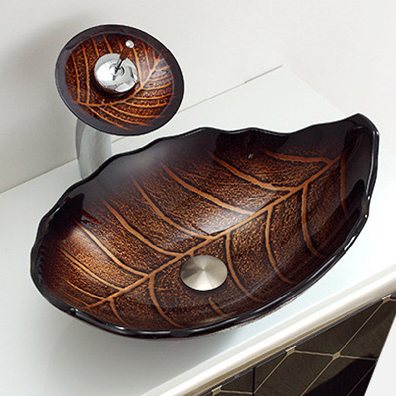 Artistic Leaf Shaped Tempered Glass Vessel Sink - Image 2
