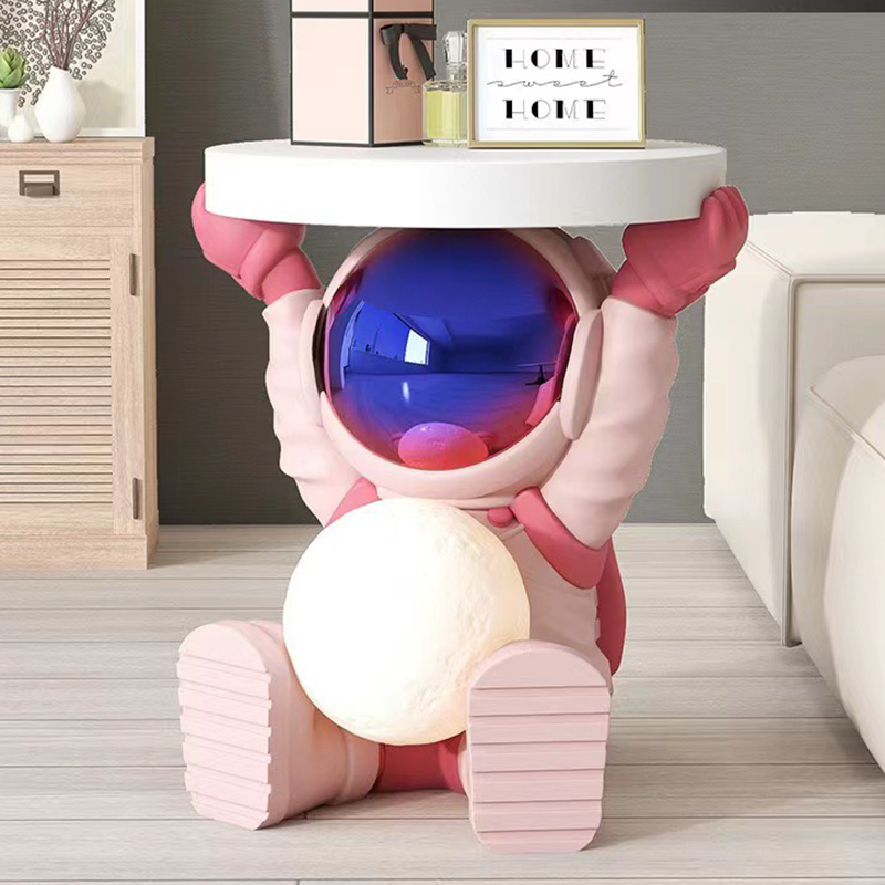 Modern nightstand with LED light in various colors, showcasing its versatility in space-themed decor.