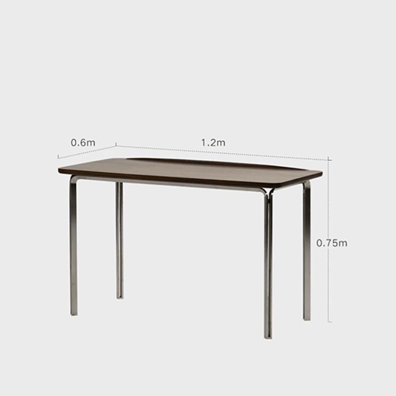 Side angle of the black walnut desk, highlighting the sturdy steel frame and spacious surface.