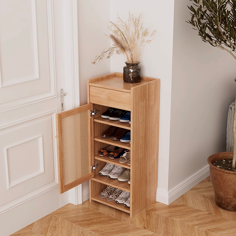 Top-down view revealing rubber wood texture and farmhouse-style drawer detailing