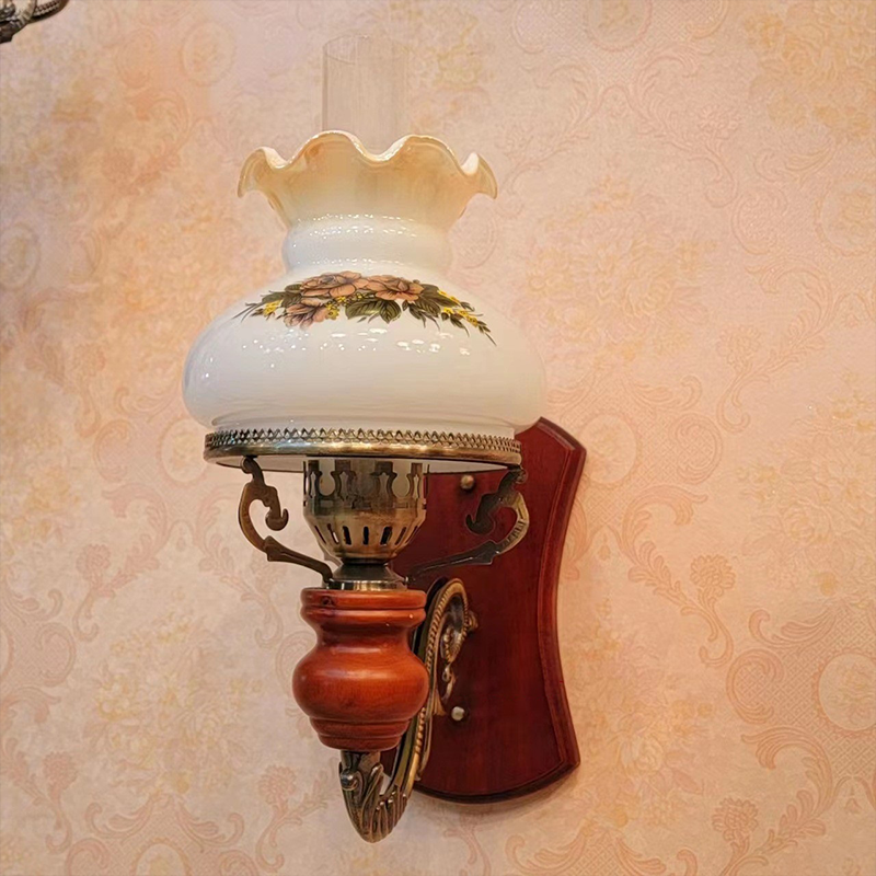 Close-up of the Vintage Glass LED Wall Lamp highlighting the intricate stained glass shade.