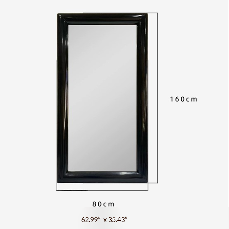 Elegant European style black frame floor mirror leaning against a wall showcasing its sleek design.