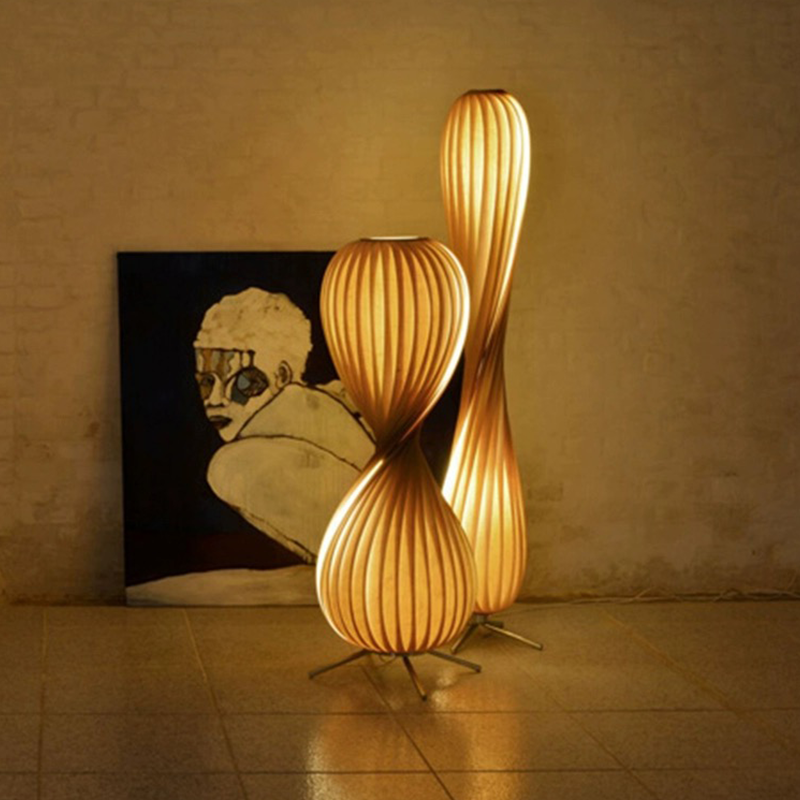 Elegant fabric LED floor lamp showcasing soft light in a modern living room.