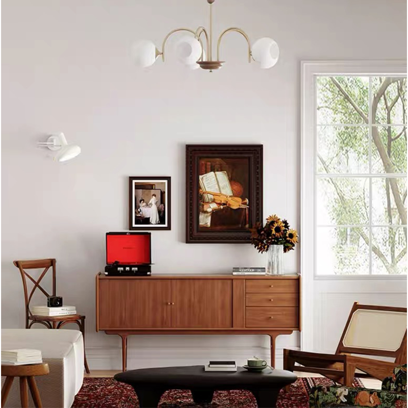 Front view of Nordic Elegance Wooden Storage Cabinet with drawers showcasing its sleek design.