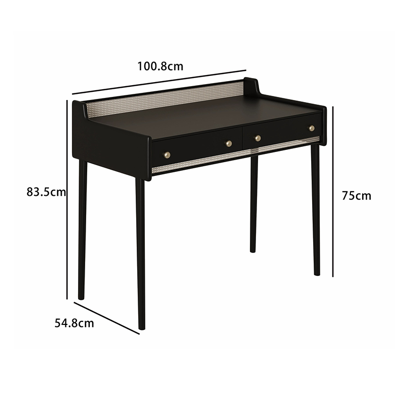 Elegant Rattan Solid Wood Makeup Vanity Set showcasing its sleek design and drawer functionality.