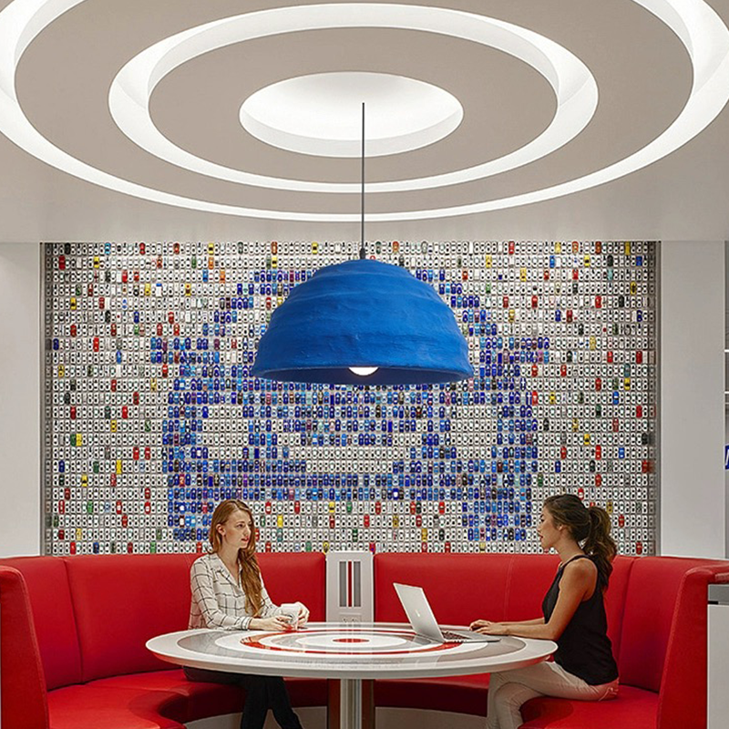 Close-up of the frosted texture of the Klein Blue Dome Pendant Light