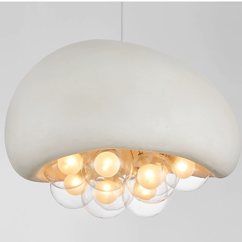 Bubbles Resin Pendant Light suspended over a stylish kitchen island, enhancing the ambiance.