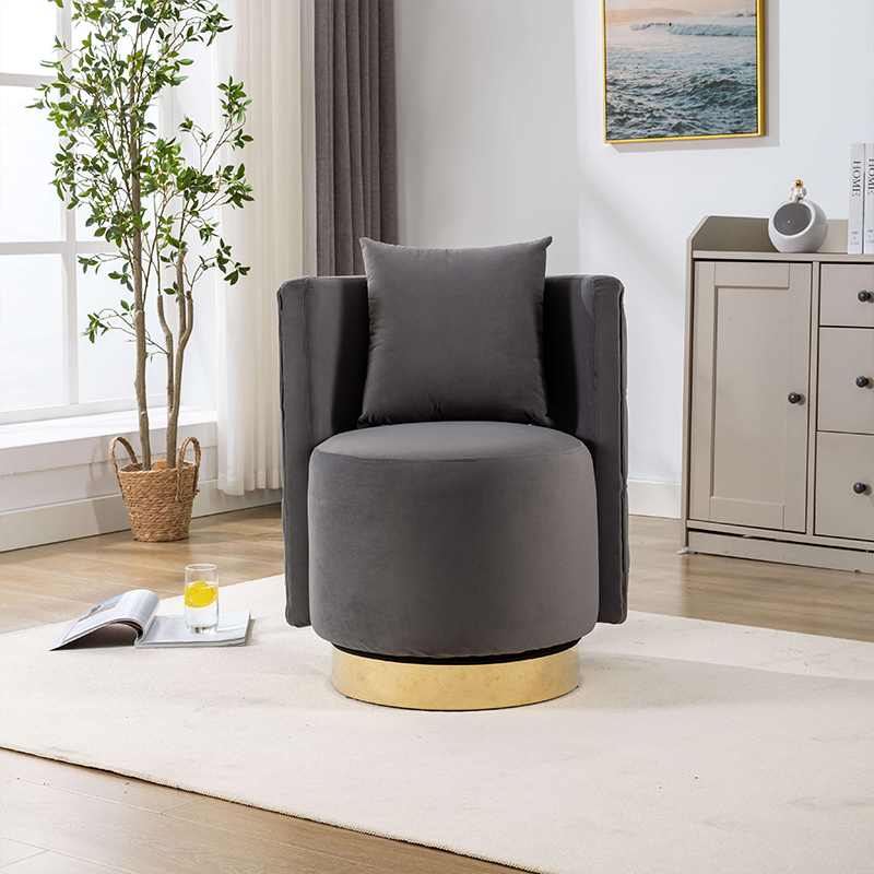Opulent Gray Swivel Barrel Chair with Gold Base - Image 2