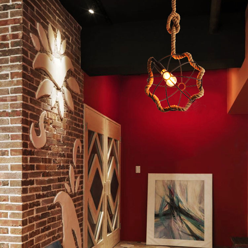 A view of the pendant light illuminating a cozy study area.