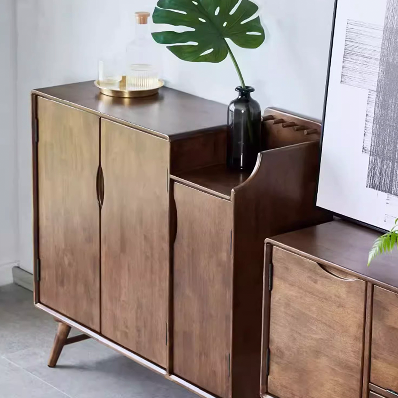 Front view of minimalist freestanding shoe cabinet for small spaces with open double doors showing shoe storage