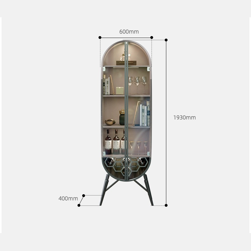 Multi-functional display cabinet with shelves and a luxurious champagne gold finish.