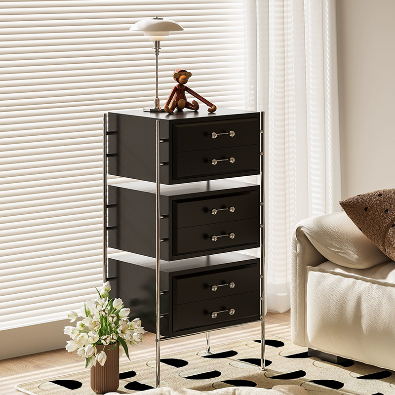 Close-up of the sturdy steel frame of the storage cabinet with a waterproof wood top.