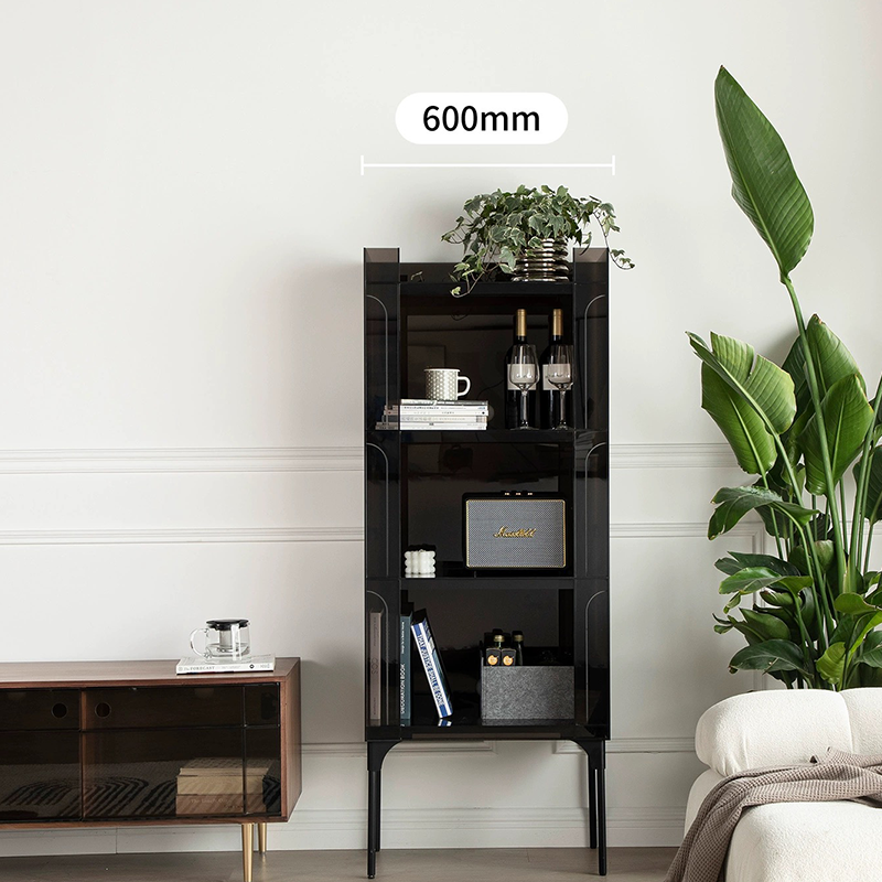 Amber crystal acrylic storage display cabinet in a cozy living room