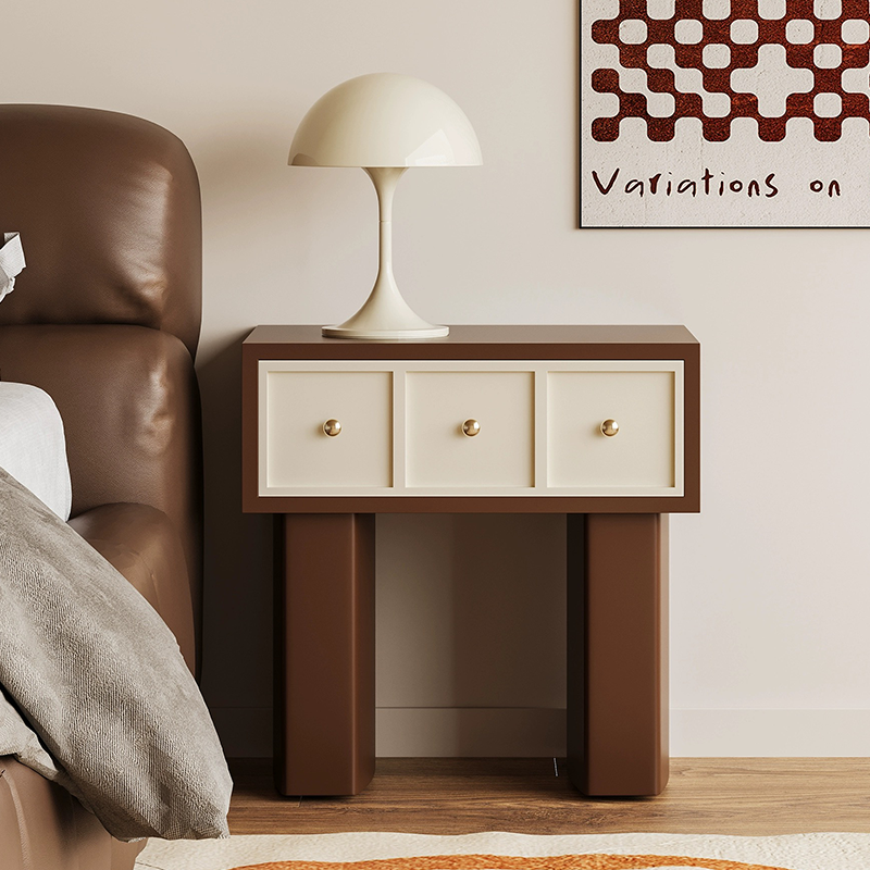 Side view of the Charming Retro Wooden Nightstand with Drawer, highlighting its vintage finish and drawer.