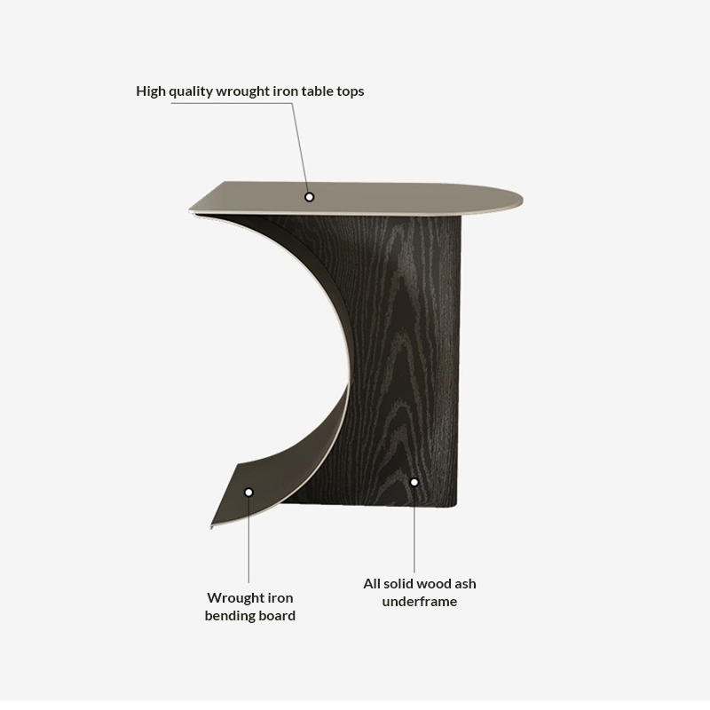 View of the Chic Crescent Moon Coffee Table with a cozy setup, featuring stylish decor items on the surface.